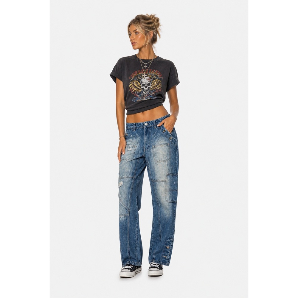 Cross Colours Atelier Blue Distressed Carpenter Jeans Mid Rise 90s Streetwear - Picture 1 of 12